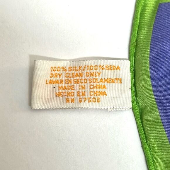 Elaine Gold for Collection XIIX Silk Square Scarf Blue Green White Hand Rolled - Picture 10 of 11